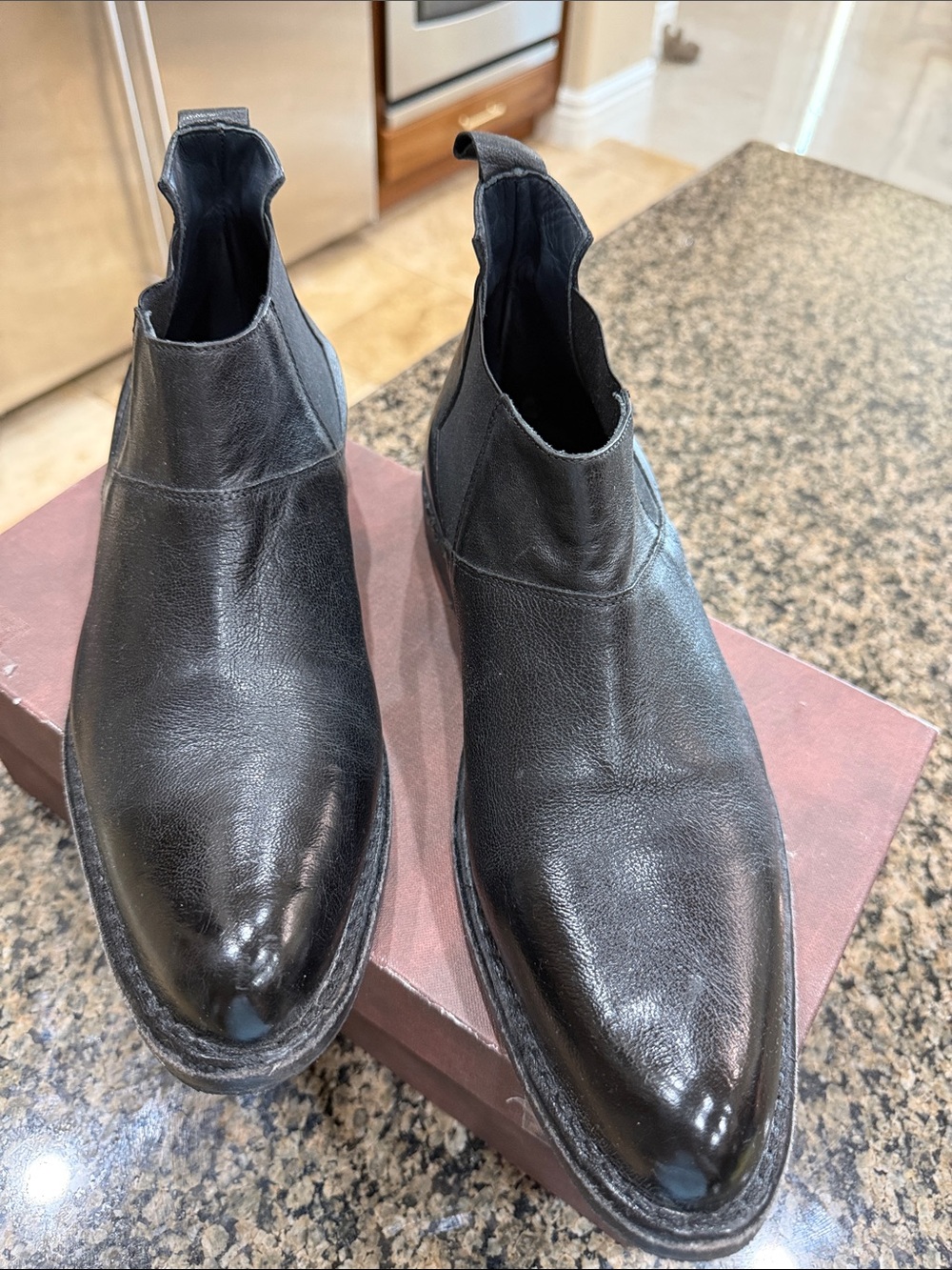 MOMA Men's Black Leather Chelsea Boots - Classic Slip-On boot.  Size 42 eu